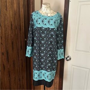 Dress Barn Black and Teal Long Sleeve Dress